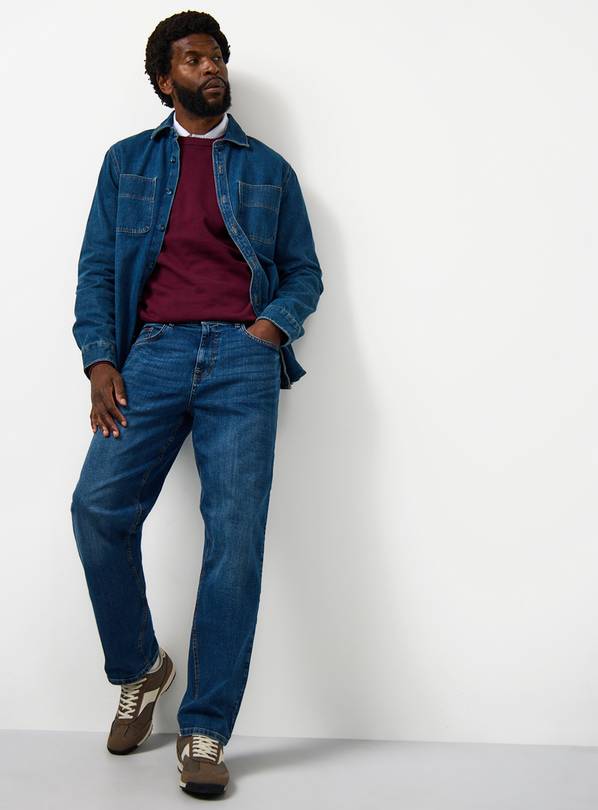 Dark Washed Relaxed Straight Leg Denim Jeans 34L
